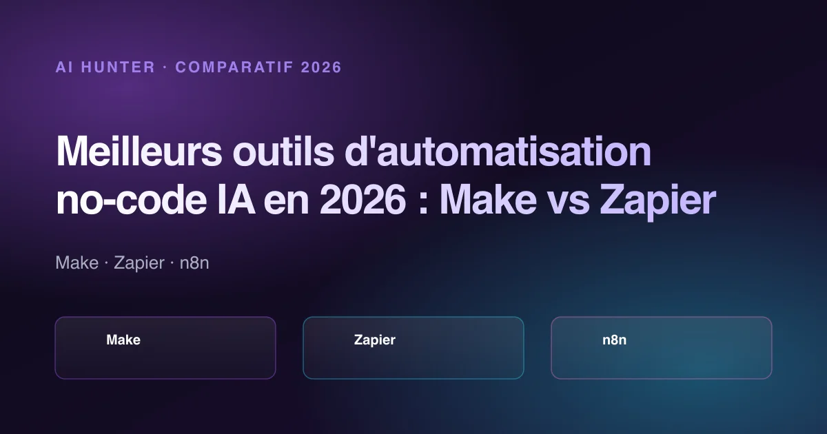 Image de couverture: Meilleurs outils d'automatisation no-code IA en 2026 : Make vs Zapier vs n8n vs Activepieces